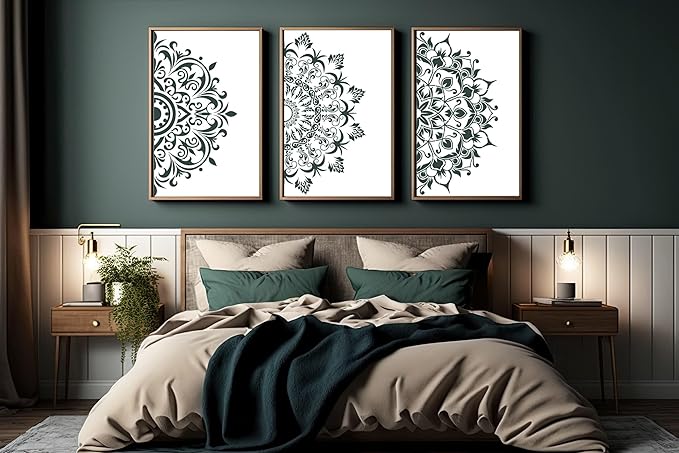 YKW 5 Pack Mandala Stencils for Painting, Large Half Mandala & Breathe Zen Templates - Reusable PET Stencils for Wall, Wood, Fabric & Rock - DIY Craft Stencil for Home Decor Art