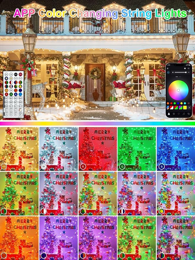 Smart Color Changing Valentines Day Lights with Remote & App Control, 66FT 200LED RGB Light with Timer, Music Sync Multiple Modes Twinkle Christmas Light Waterproof Indoor Outdoor Valentines Day Decor