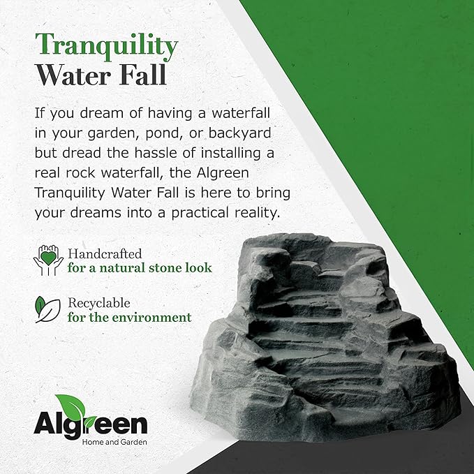 Algreen Outdoor Rock Waterfall, Tranquility Water Fountain for Pond, Garden & Backyard, Gray - Home Landscaping Decor and Accessories for Patio, Yard, and Pool