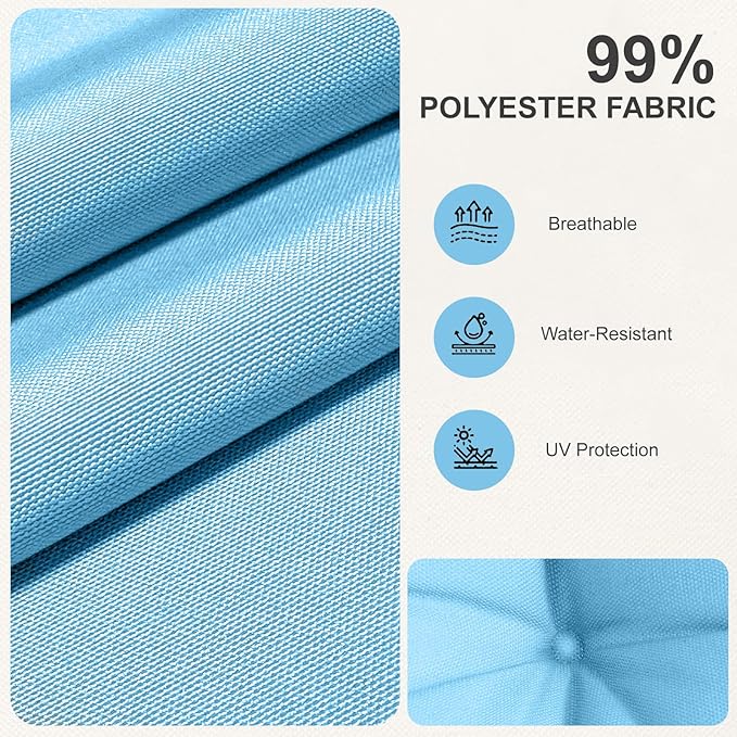 Outdoor High Back Chair Cushions 2-Pack, 44"x22"x 4" Fade-Resistant Waterproof Tufted Pads with Ties for Patio Rocking & Adirondack Chairs (Sky Blue)