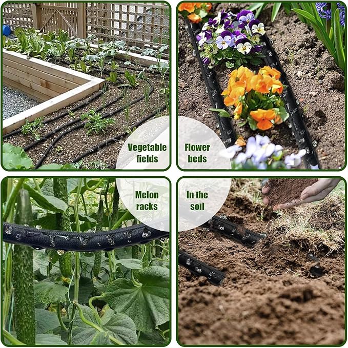 Flat Soaker Hose 100ft, Garden Hose with Heavy Duty Double Layer Design, Drip Irrigation Hose Saves 80% Water, Leak Proof Sprinkler Hose for Garden, Lawn, Vegetable plot (50ft x 2)