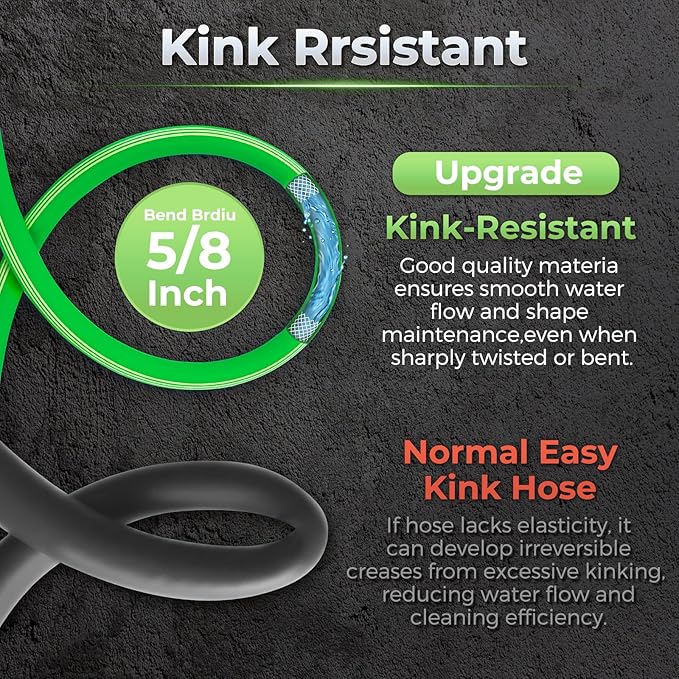 Garden Hose 50 FT, Flexible Rubber Hybrid Water Hose 5/8 Inch, Food-Grade Inner Layer, Kink-Resistant, Lightweight Outdoor Hose for Garden & Lawn