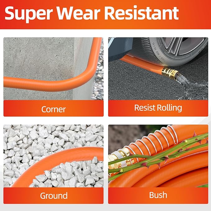 SPECILITE Garden Water Hose 25 ft x 3/4 in Heavy Duty, Flexible and Lightweight, Burst 600 psi, Kink-less Hybrid Rubber Pipe for Backyard, 3/4'' Brass Fittings, Orange