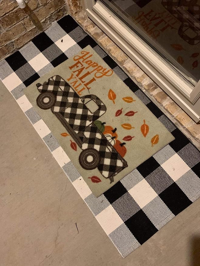 MUBIN Buffalo Plaid Rug 2X4 ft Outdoor Black and White Checked Rug Cotton Reversible Hand-Woven Indoor Washable Entryway Front Porch Decor Rugs for Layered Welcome Front Door Mats