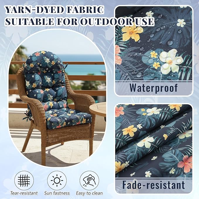 Geelin 4 Pcs Adirondack Chair Cushion High Back Patio Rocking Chair Cushion 44 x 19 x 4 Inch Tufted Weather Resistant Fade Resistant Seat for Patio Rocking Seat (Flowers)