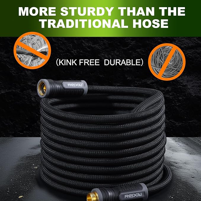 Relxitl Garden Hose, Flexible Water Hose, Ultra Lightweight Non-Expanding hose with 10 Function Sprayer, Leak proof, Pressure Resistant for Yard, Outdoor (Black, 75FT)