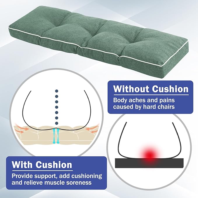 Bench Cushion, 36 x 14 Inch Patio Furniture Cushions with Durable Ties, Soft Memory Foam Bench Cushions for Indoor/Outdoor Furniture with Non-Slip Bottom, Kitchen&Dining, Green