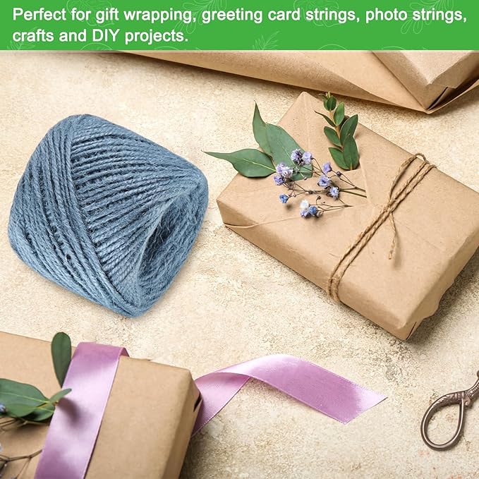 1-Pack Natural Jute Twine String, 3mm x 328ft/100m Long Garden Twine Balls for Crafts/Gift Wrapping/Gardening Plants, Durable Plant Ties Thick Rope [Gray]