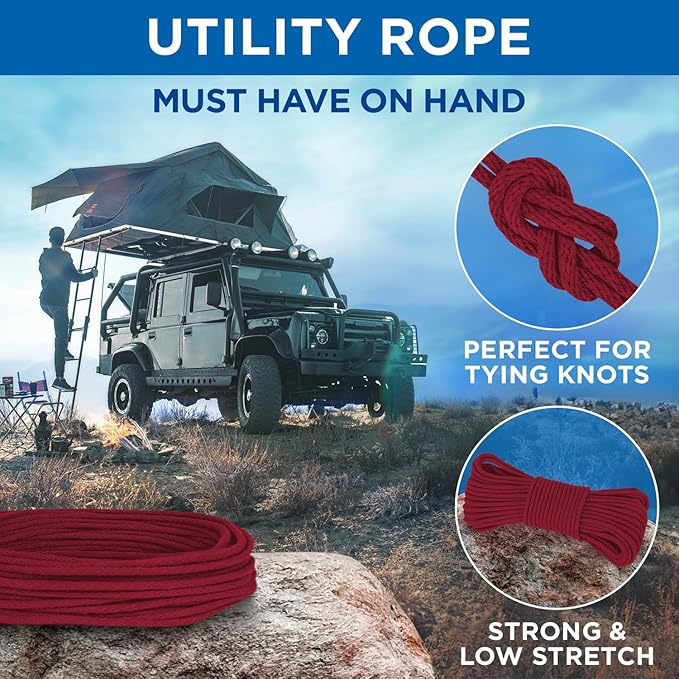TECEUM Cotton Rope 3/16” (5 mm) – 100 FT – Strong All-Purpose Braided Rope – Natural Cotton – for Crafting, Сamping, Clothes Line, DIY, Indoor & Outdoor Use – Crimson