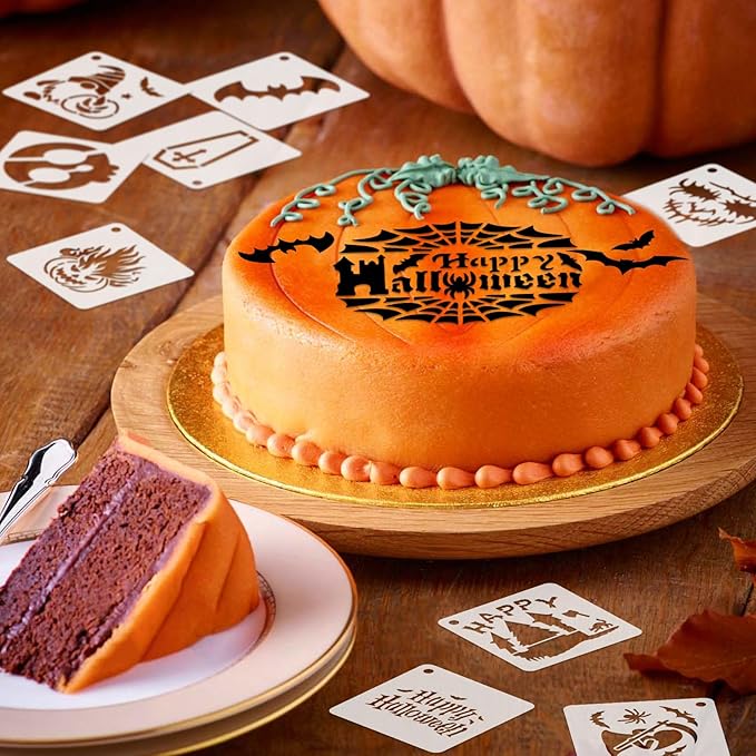 Augshy Halloween Stencils, 56 Pack Pumpkin Painting Stencil Ornament Stencils Plastic for Painting on Wood Ornaments Wood Slice DIY Crafts Fabrics Window Halloween Decoration (3 Inch)