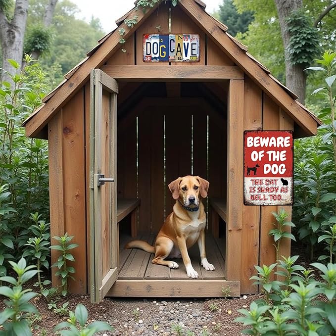 Funny Dog Tin Signs Metal Wall Art for Home Pet Room Decor Vintage Dog Cave License Plate Sign Dogs House Accessories Decorations 12x6 Inch