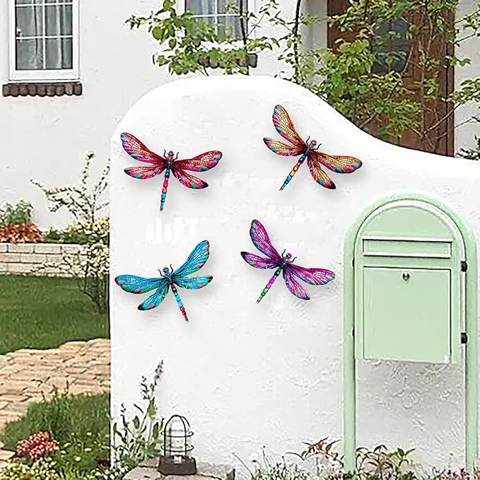 SUNREEK Metal Dragonfly Wall Decor, 9 Inches Dragonfly Outdoor Wall Art for Fence Garden Yard Patio Decorations