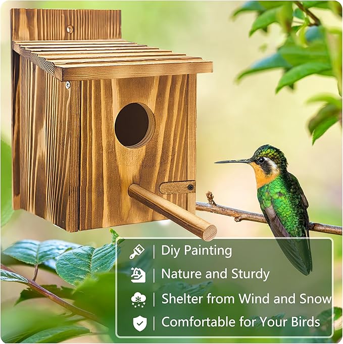 Bird Houses for Outside,Wooden Wren Birdhouse with Detachable Perch,Finch Bluebird Houses Hanging Birdhouse for Outdoors
