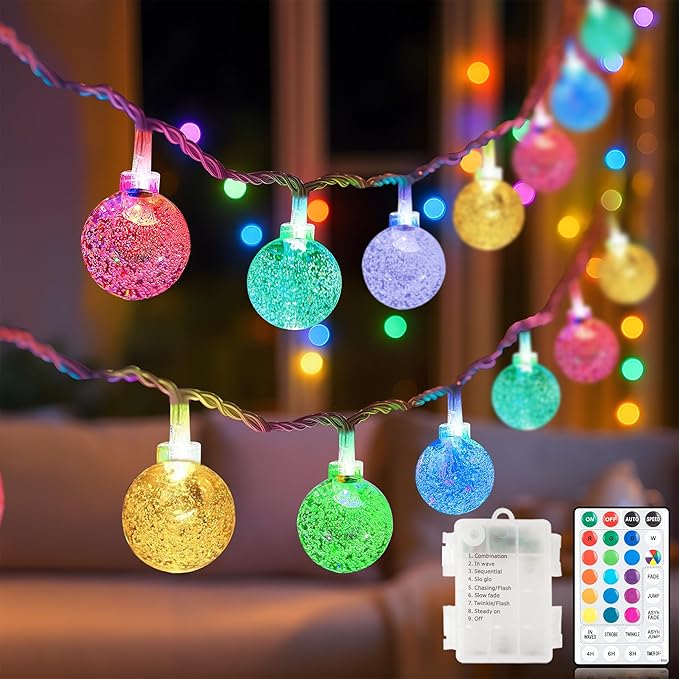 Metaku Outdoor String Lights Battery Operated 16.4ft 50LED Fairy Lights with Remote Waterproof Indoor Outdoor Hanging Globe Decorative Christmas for Patio Gazebo Bistro Garden Balcony