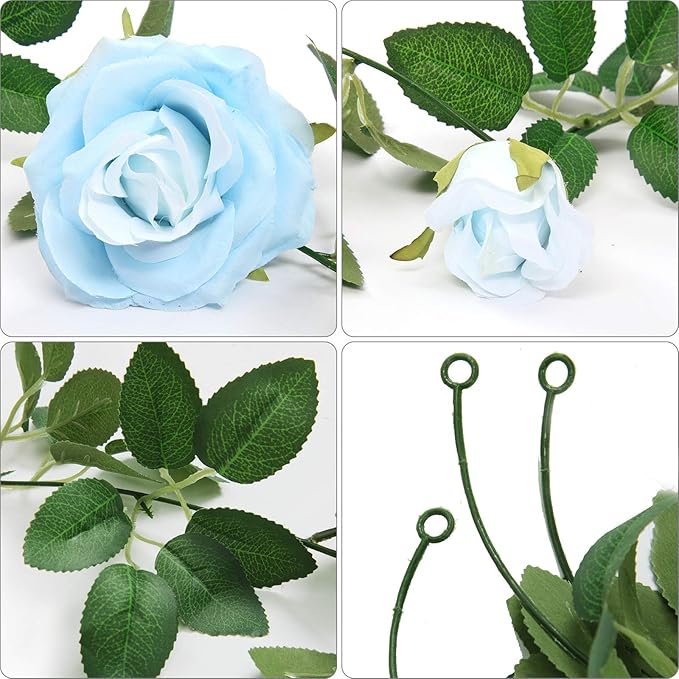 U'Artlines 5 Pack Artificial Blue Rose Vines Floral Garlands Total 32.5 Ft Fake Vine Silk Flower Garland for Indoor Outdoor Home Wedding Arch Garden Wall Decoration