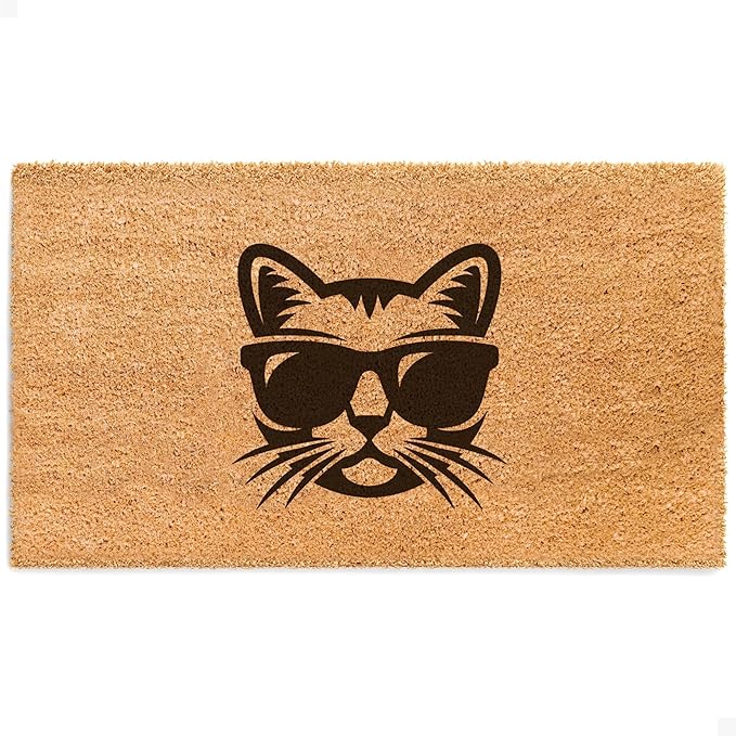 THEODORE MAGNUS Door Mat - Cat Welcome Mat for Front Door with Non-Slip Backing - Durable Doormat - Perfect for Outside Entrance Matt - Outdoor/Indoor - Whiskers Swag - 17" x 30"