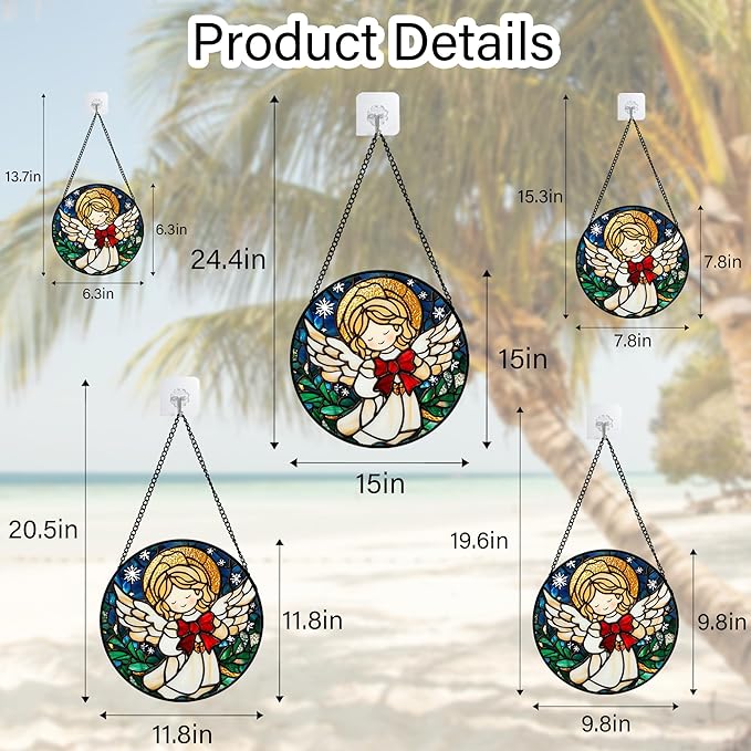 Stained Glass Window Hanging Christmas Cute Angel Large 11.8" - Green Plant Suncatcher Door Garden Sun Catcher Home Decor Birthday for Mom Men Woman Wife Friend Girl Nana
