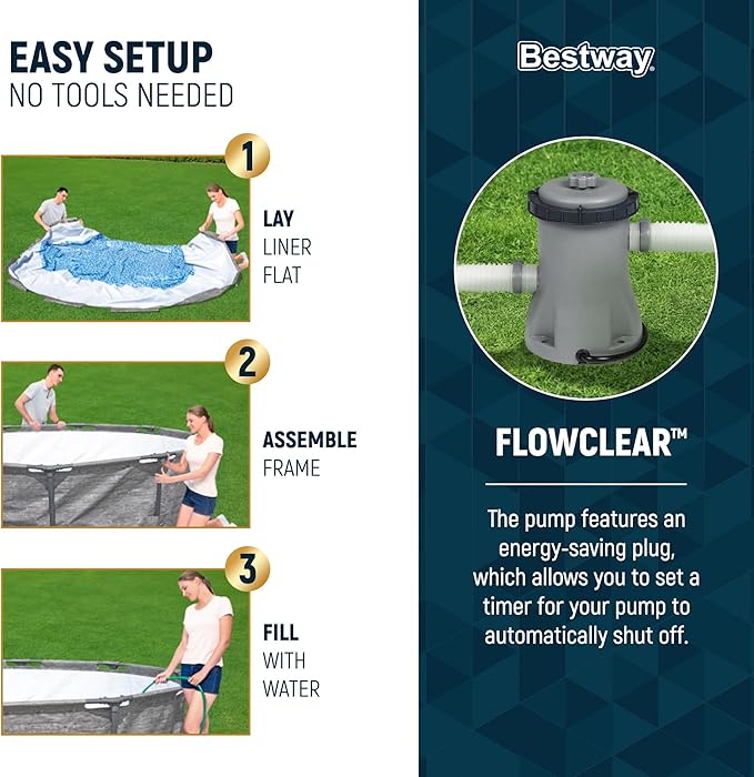 Bestway Steel Pro MAX 10' x 30" Above Ground Pool, Round Metal Frame Outdoor Swimming Pool Set with Filter Pump, Stacked Stone Print