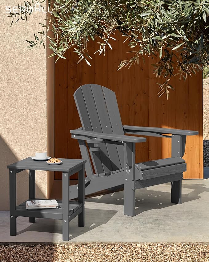 SERWALL 2-Tier HDPE Outdoor Side Tables Set of 2, Weatherproof Rectangular Adirondack Side Table, Gray