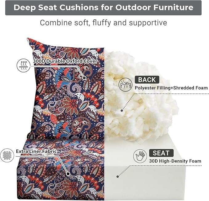 Outdoor Cushions for Patio Furniture,Outdoor Seat Cushion Set 24 x 24 x 4 Inch,Waterproof & Fade Resistant Outdoor Chair Cushions,Deep Patio Chair Cushion with Removable Cover,Artistic Floral