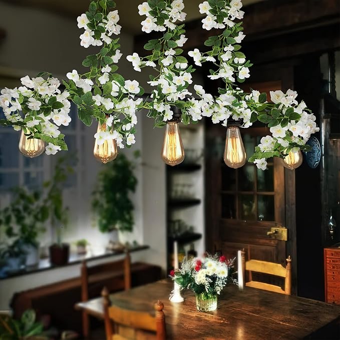 CISDUEO Artificial Cherry Blossom Flower Vine Hanging White Cherry Blossom Flower Silk Garland Hanging Vines Faux Flowers for Outdoors Spring Wedding Party Home Table Centerpiece Arrangement Decor