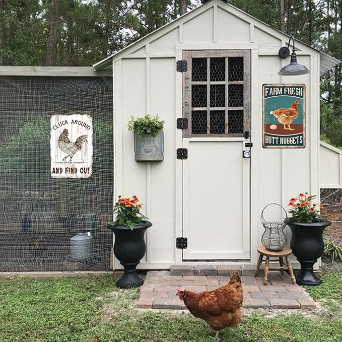 Chicken Coop Metal Signs for Outdoor, Funny Farm Tin Sign Vintage Decor Personalized Chicken Accessories Garden Yard Art Gifts for Chicken Lovers 8x12 Inch