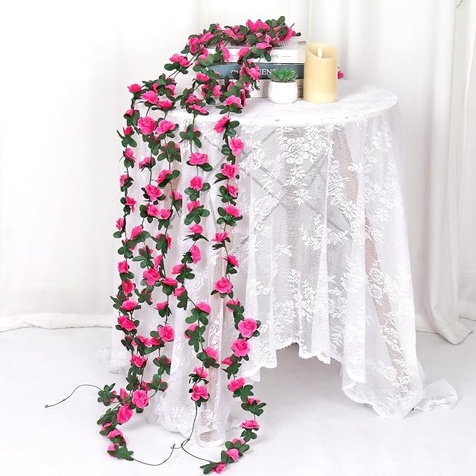 KHOYIME 9 Pack 72 FT Artificial Flower Garland, Fake Hot Pink Roses Vines Silk Flowers Faux Plastic Outdoor Hanging Floral Ivy Garland Decoration for Wedding Arch Bedroom Home Wall Backdrop Room Decor