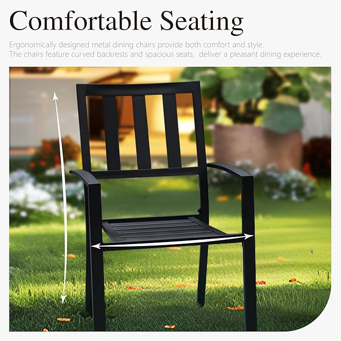PHI VILLA 5-Piece Metal Patio Outdoor Table and Chairs Dining Set- 37" Square Bistro Table and 4 Backyard Garden Chairs, Table with 1.57" Umbrella Hole