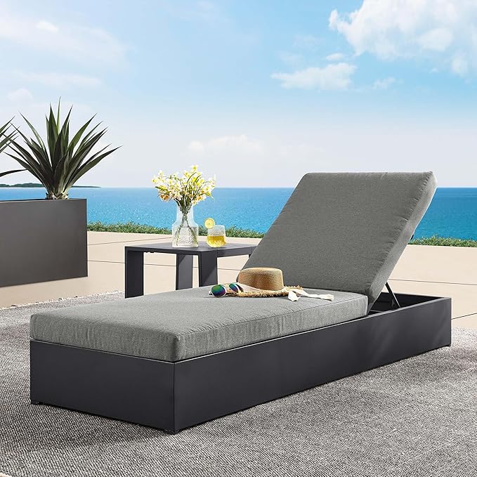 Modway Tahoe Aluminum Outdoor Chaise Lounge in Gray Charcoal with Weather-Resistant Cushions, Perfect Patio Sunbed or Recliner Chair for Pool Furniture