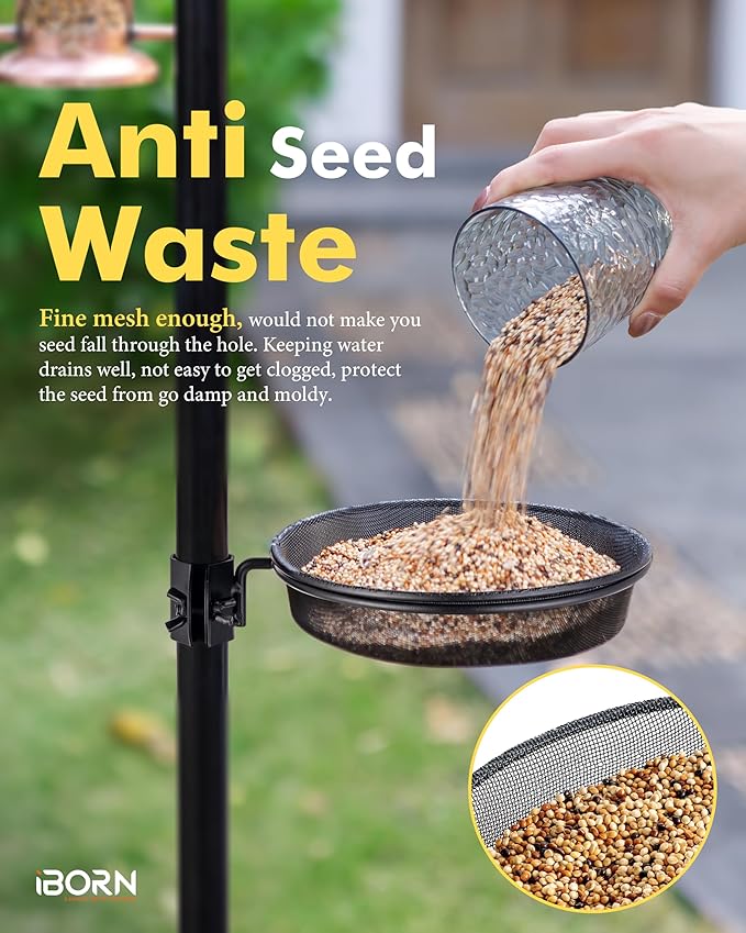 iBorn Bird Feeders Station Mesh Tray and Ring for 1” Pole Stand Station Outdoor Accessory for Humming Bird Feeders for Outside,Fit for 1 Inch Pole, Pack of 1 (Mesh & Water Tray, Pack of 2)