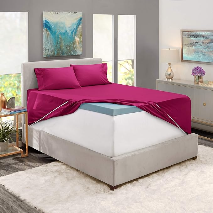 Clara Clark Fitted Sheet, Extra Deep Pocket Fits Deep Mattress, Luxury Soft Fitted Sheet Only, Full - Extra Deep Magenta