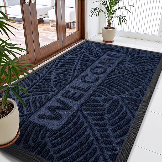 Smiry Welcome Mat Indoor Outdoor, All-Season Waterproof Front Door Mat, Sturdy Natural Rubber Doormat, Non-Slip, Easy Clean, Low Profile Dirt Trapper for Porch Patio Entrance, 71x47, Navy