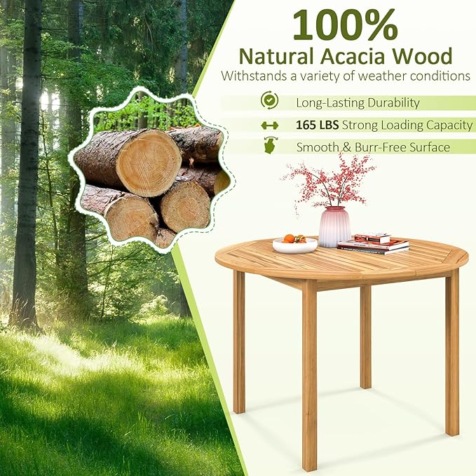 Tangkula 5 Pieces Patio Dining Set, 4 Patio Wicker Armchairs and Round Acacia Wood Dining Table, Outdoor Table and Chairs Set for Backyard, Poolside, Garden