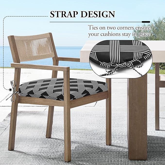 Wellsin Outdoor Chair Cushions for Patio Furniture - Patio Chair Cushions Set of 4 - Water Resistant Round Corner Outdoor Seat Cushions 17"X16"X2", Black Geometry
