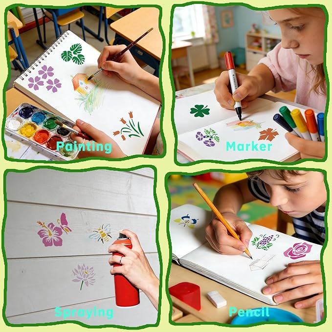 72 Pcs Butterfly Flower Stencils for Painting Set, Reusable Botanical Leaf Dragonfly Plants Painting Templates - Stencil Crafts Drawing Templates for DIY Scrapbook, Home Wall Murals, Canvas Wood Signs
