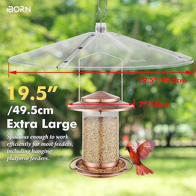 iBorn Baffles for Bird Feeders, 19.5” Oversized Bird Feeder Cover for Rain Guard, Squirrel Guard, Full Protection for Feeders for Outdoors, Polycarbonate(PC), Pack of 2, Transparent