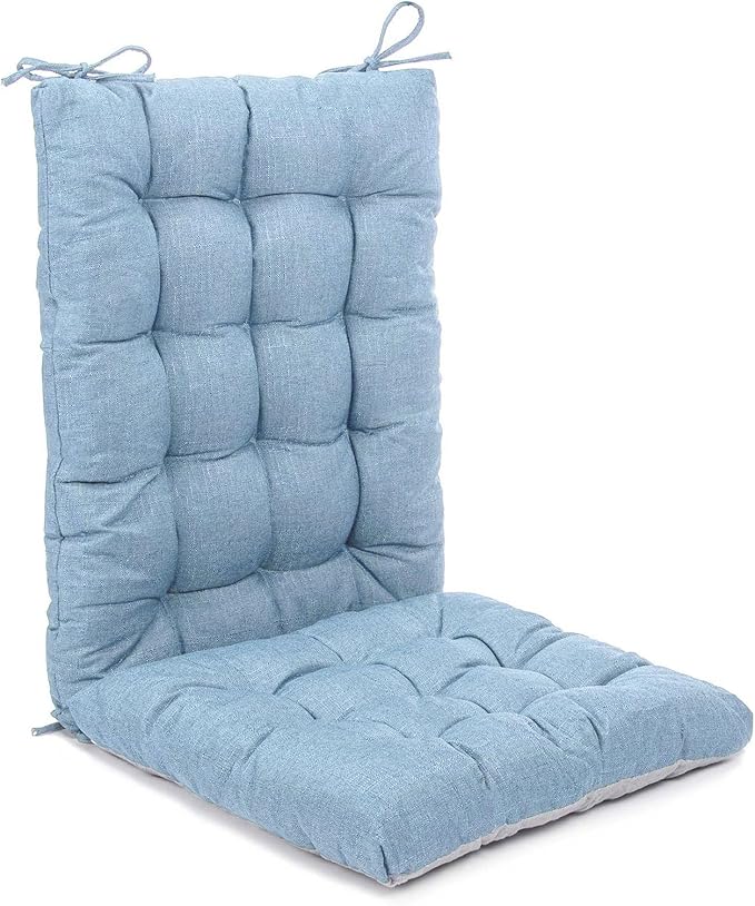 Rocking Chair Cushions Comfortable Tufted Seat Cushion Pads Non-Skid Backed Set of Backrest Cushion and Seat Bottom for Porch Rocker Adirondack Chair (Ice Blue, Backrest-24X17,Bottom-17x17)