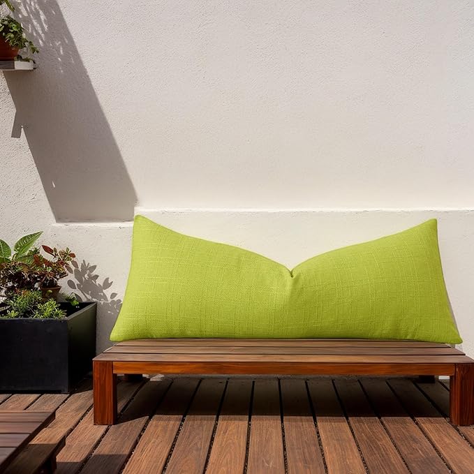 Kevin Textile Outdoor Waterproof Long Lumbar Pillow Cover 14x36 Inch Pack of 1 Checkered Decorative Rectangle Cushion Throw Pillowcases Shell for Patio Tent Garden Couch Bed Sofa Green