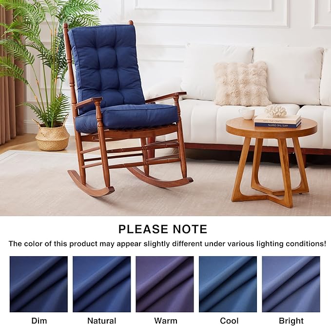 Rocking Chair Cushion, Waterproof and Fade-Resistant Patio Chair Cushions, Tufted Chair Pads for Rocker Furniture, 18x18 Inch, Indoor/Outdoor Seat Cushions with Ties, Navy Blue