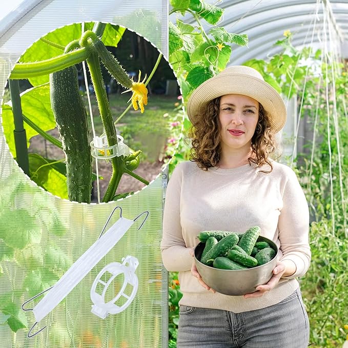 80Pcs Tomato Hooks with String, Support Hooks, Holder & Plant Support Clips with 33.3ft Twine to Prevent Pinching or Falling Off