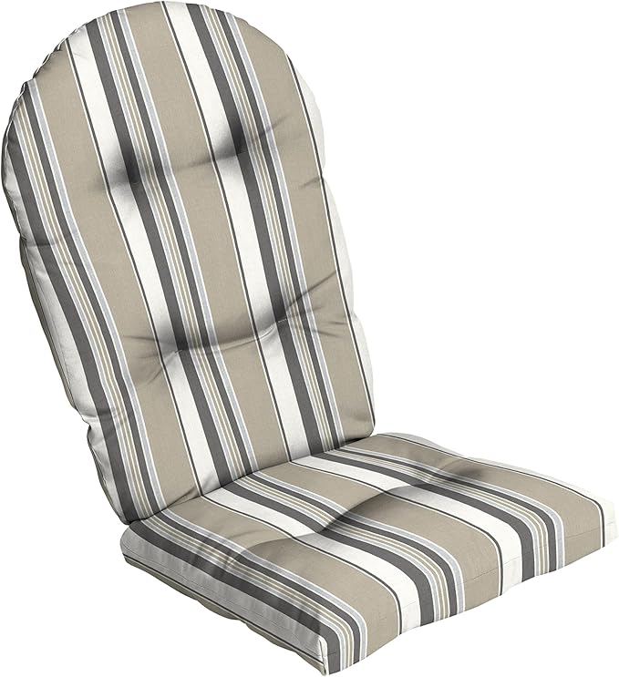 Arden earthFIBER Plush Modern Tufted Rocking Chair Cushion, 21.5 x 19, Rain-Proof, Fade Resistant, Tufted Cushions for Rocking and Adirondack Chairs Taupe Grey Boardwalk Stripe