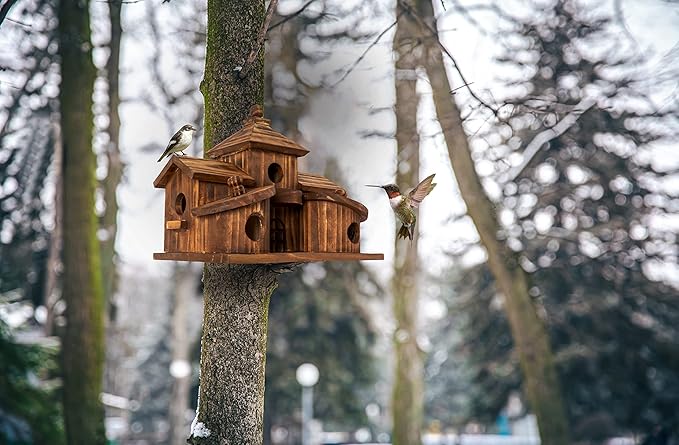 Bird Houses for Outside,Outdoor 5 Hole Bird House Room for 5 Bird Families Bluebird Finch Cardinals Hanging Birdhouse for Garden