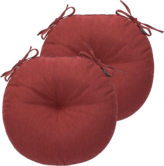 FUNHOME Bistro Chair Cushions 15 inch,Set of 2,Tufted Round Chair Cushions with Ties,15"x15"x4",Water Resistant Round Seat Cushion for Barstool Chairs,Patio Garden Kitchen Outdoor Furniture(Dark Red)
