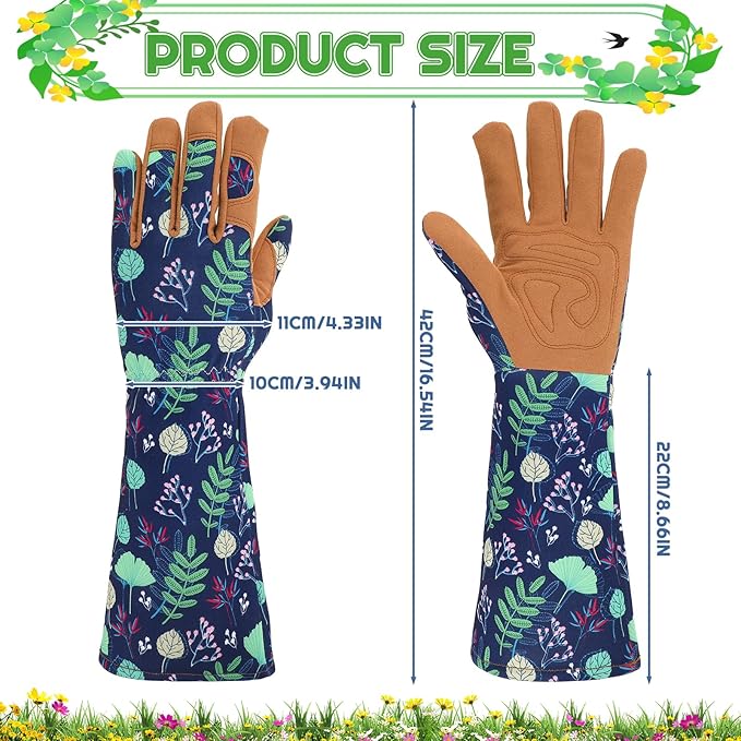 2 Pairs Gardening Gloves Thorn Proof for Women, Long And Short Leather Gardening Gloves for Rose Pruning Yard Work