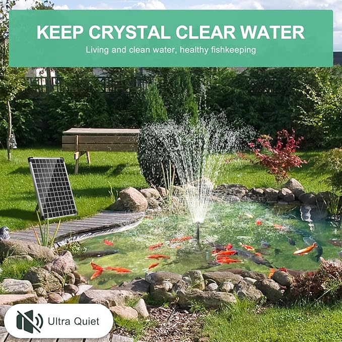 POPOSOAP Pond Filter with 20W Solar Fountain Pump, Solar Pond Filter with 280GPH Pump & Fountain Kit, Outdoor Filter Box with 6.6FT PVC Tubing, Perfect for Ponds Clean, Clear, and Add Water Features