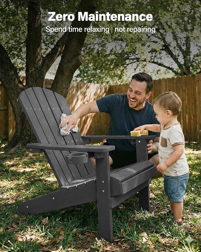 YEFU Adirondack Chairs Set of 6: Plastic Adirondack Chairs - Patio Chairs with Wood Texture - Outdoor Chair HIPS - Lawn Fire Pit Deck Porch Garden Chairs for Adults (Dark Grey)