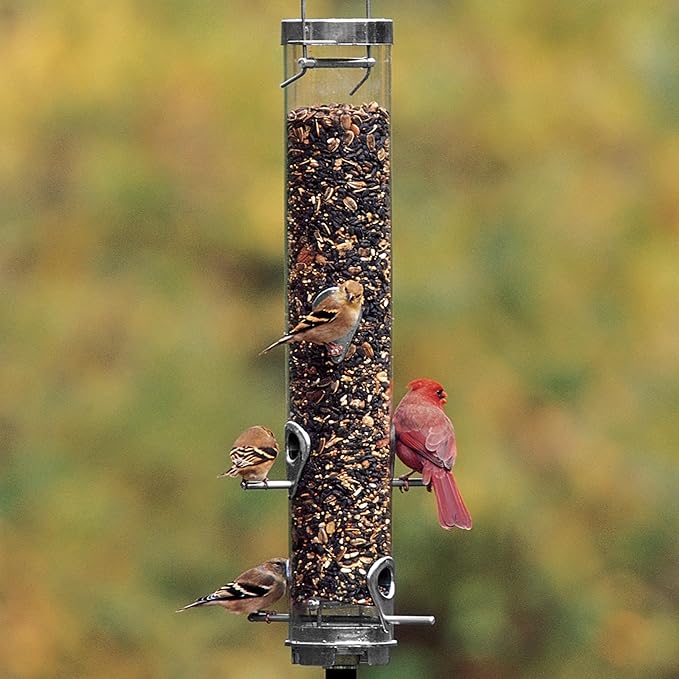 Droll Yankees Classic Sunflower or Mixed Seed Bird Feeder, Ring Pull Advantage, 6 Feeding Stations, 1 lb Bird Seed Capacity, 20-Inch