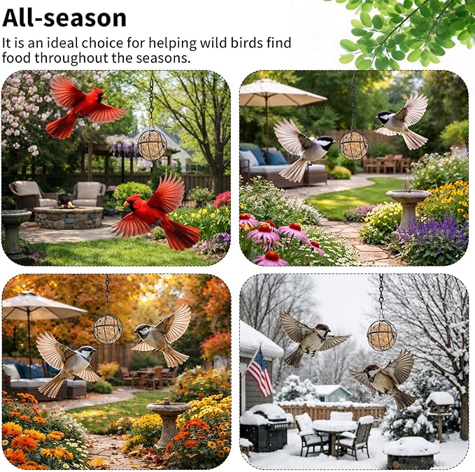 8 Pcs Black Metal Hummingbird Feeders - Squirrel Proof Round Suet Ball Feeders for Outdoor Hanging, Bird Watching Gifts for Wild Birds Garden Window