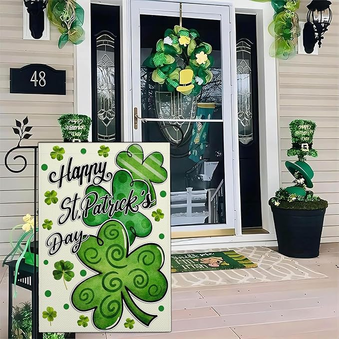 Happy St Patricks Day Garden Flag 12×18 Inch Double Sided St Patrick's Day Yard Sign Garden Flags for Outside Shamrock Lucky Irish Blessing Garden Flag Outdoor Banner Holiday Decor