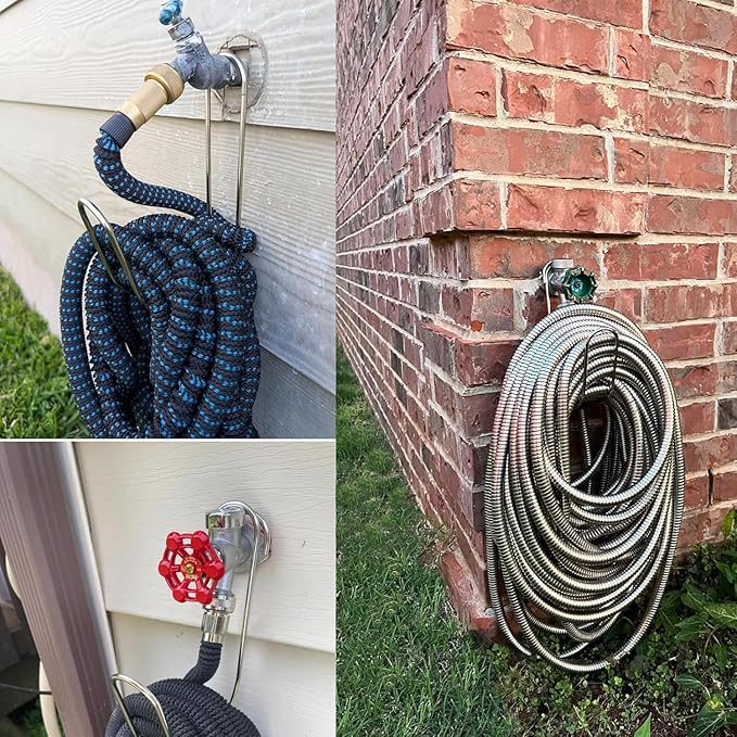 Garden Hose Holder Water Hose Hanger Wall Mounted,304Stainless Steel Solid Hose Hook Holds Up to 50Ft Garden Hose, Expandable Hose, Water Hose(Red 1pcs)
